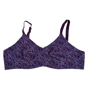 Knix Evolution Wireless V-Neck Bra Sz 3 Purple Pink Floral Seamless No Pads EUC
